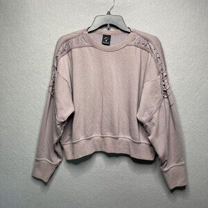 Nike Womens Cropped Fleece Laced Training Crew Sweatshirt Rose Nude Dri-FIT  L